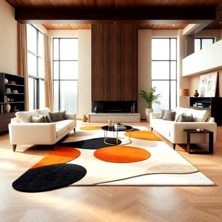 Handcrafted Orange Circle Abstract Living Room Rug